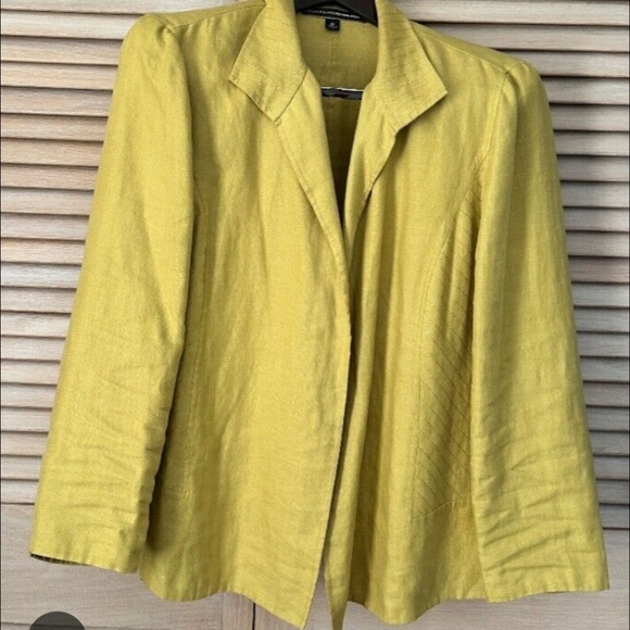Ellen Tracey 100% linen green blazer open front chartreuse green blazer. Sz 14 - Picture 1 of 9